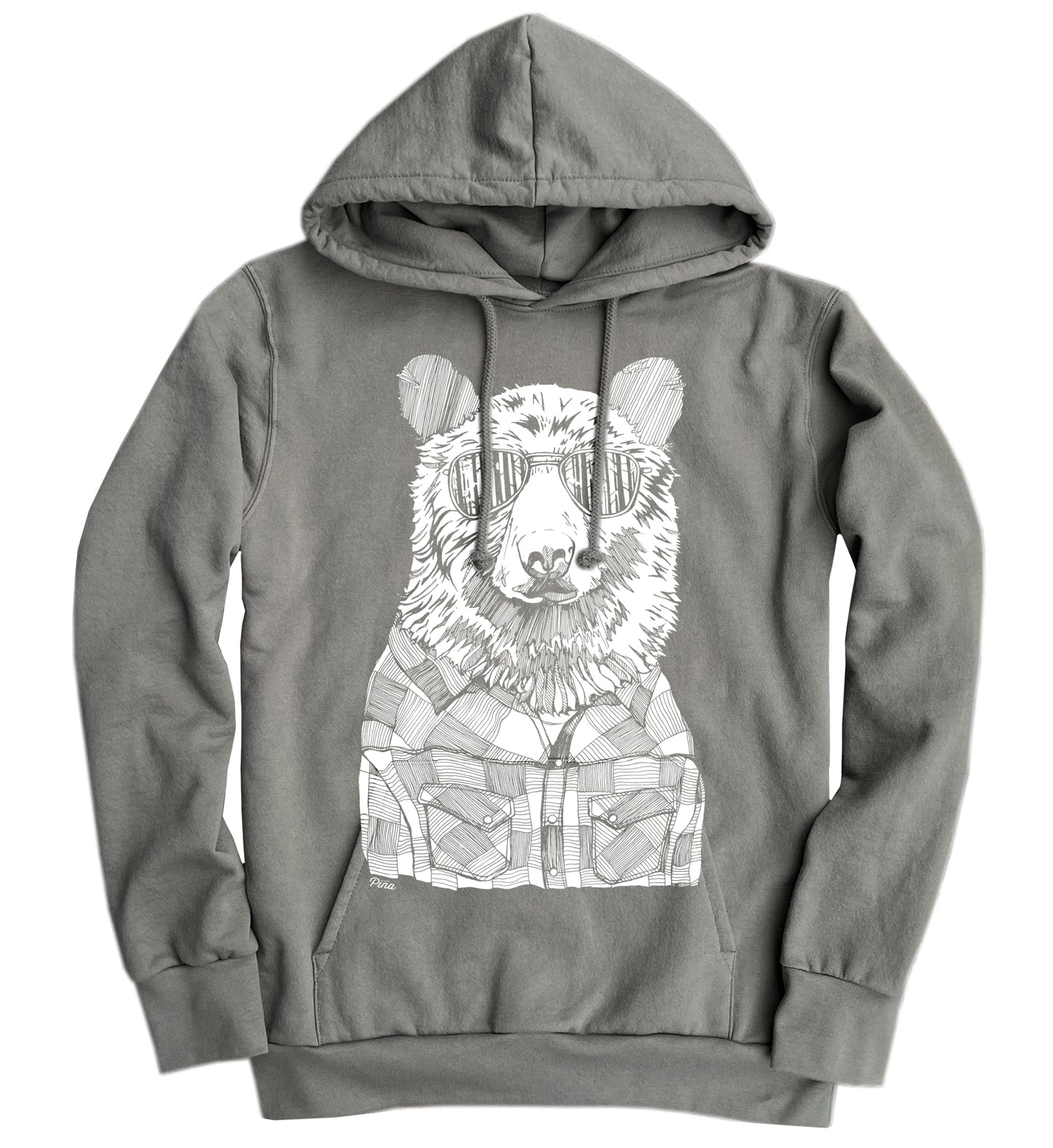 Hipster Bear in White Ink Organic Cotton Unisex Hoodie Made in Canada