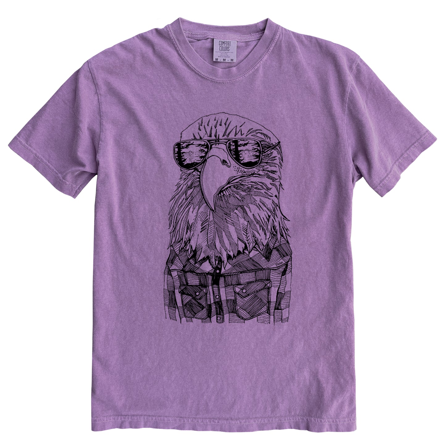 Hipster Eagle in Black Ink Comfort Colours Heavyweight Cotton Unisex Tee