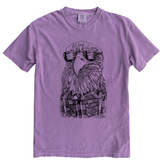 Hipster Eagle in Black Ink Comfort Colours Heavyweight Cotton Unisex Tee