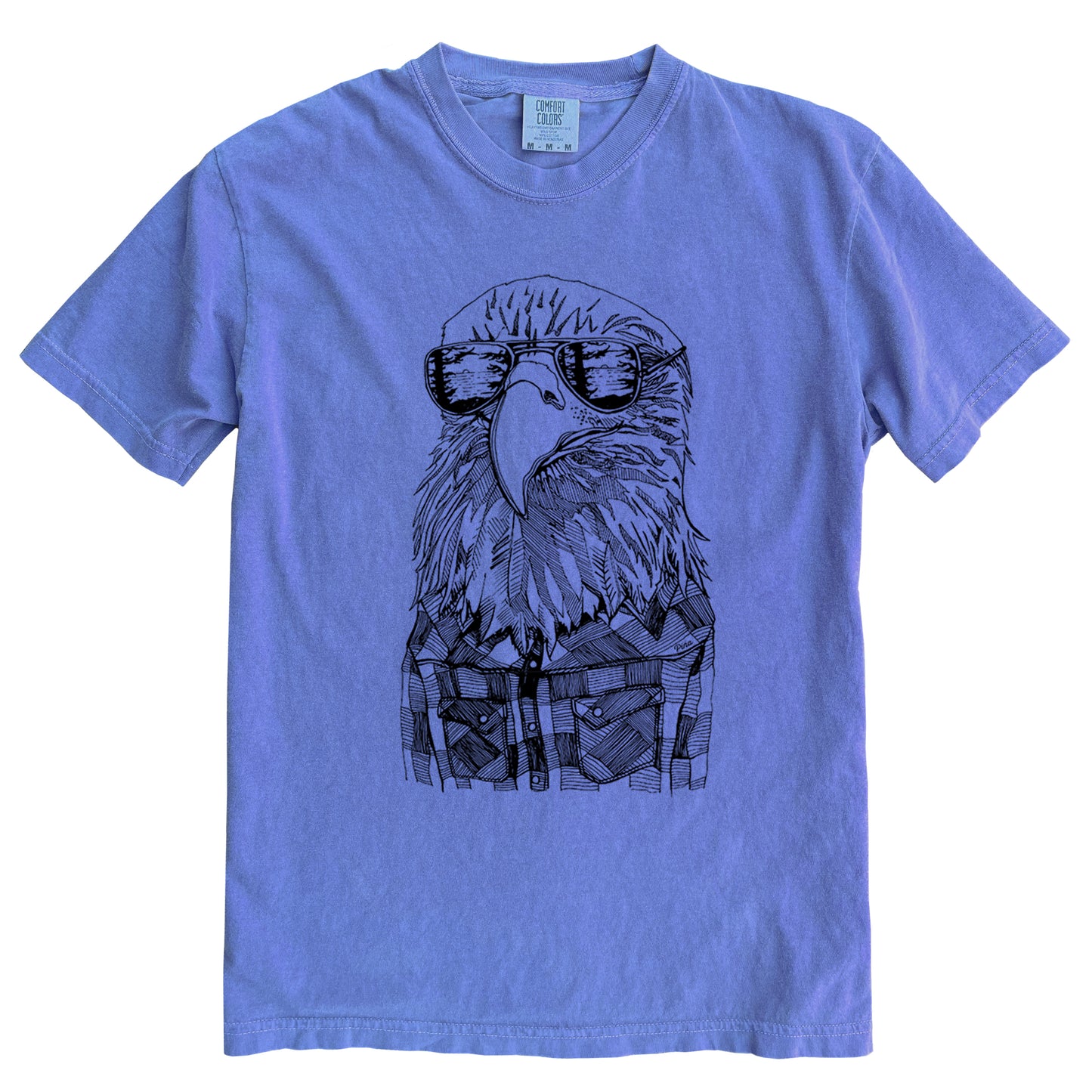 Hipster Eagle in Black Ink Comfort Colours Heavyweight Cotton Unisex Tee
