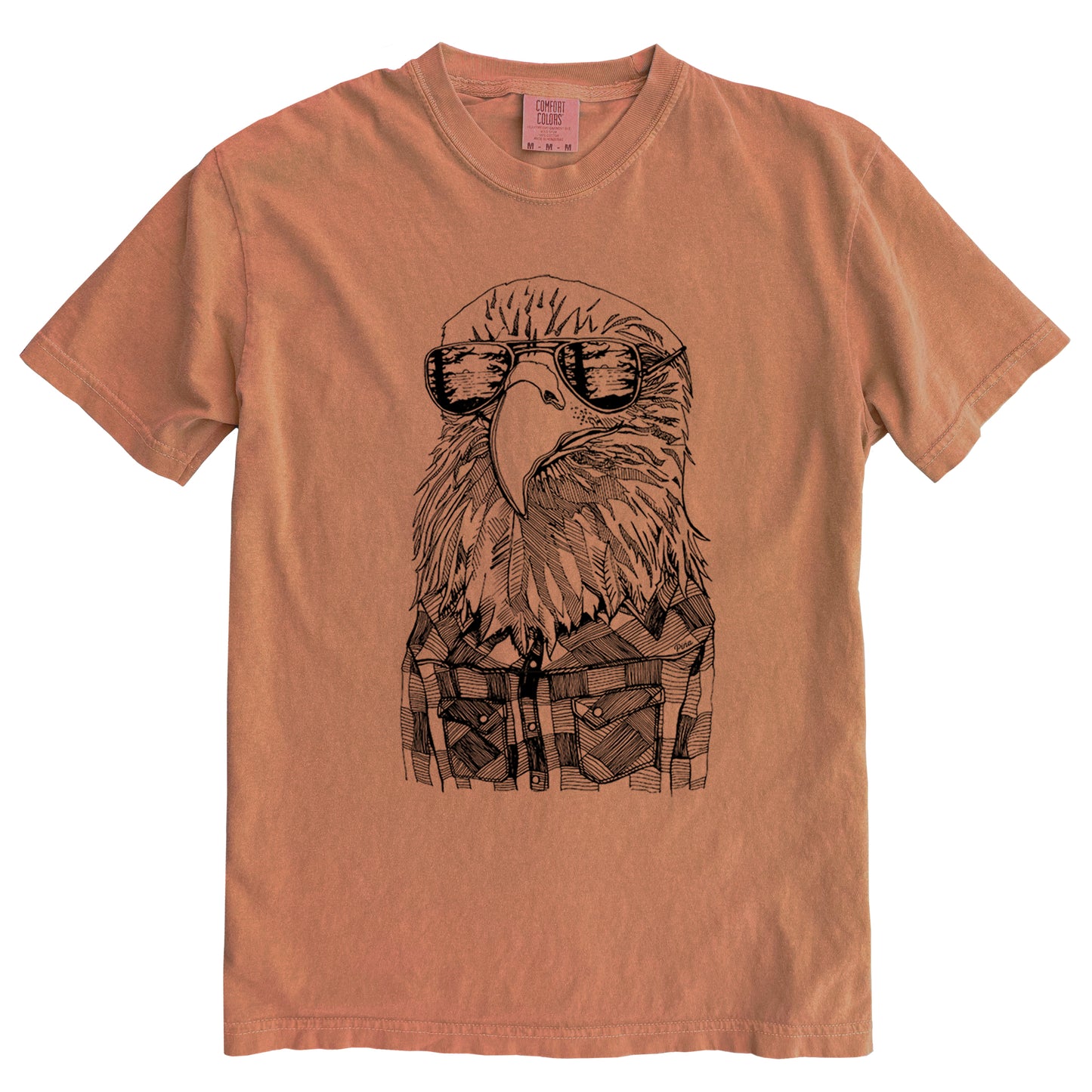 Hipster Eagle in Black Ink Comfort Colours Heavyweight Cotton Unisex Tee