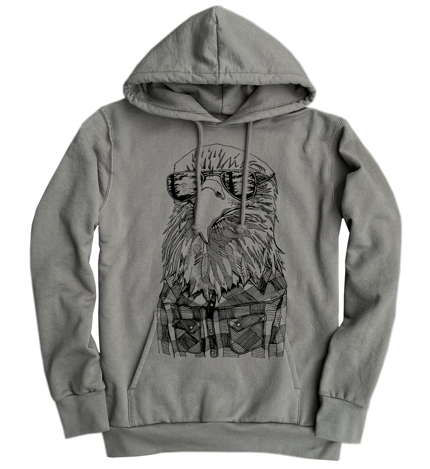 Hipster Eagle Black Line Organic Cotton Unisex Hoodie Made in Canada