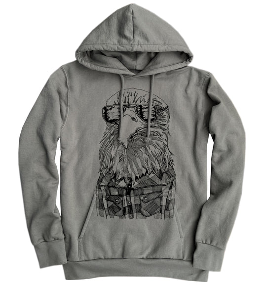 Hipster Eagle Black Line Organic Cotton Unisex Hoodie Made in Canada