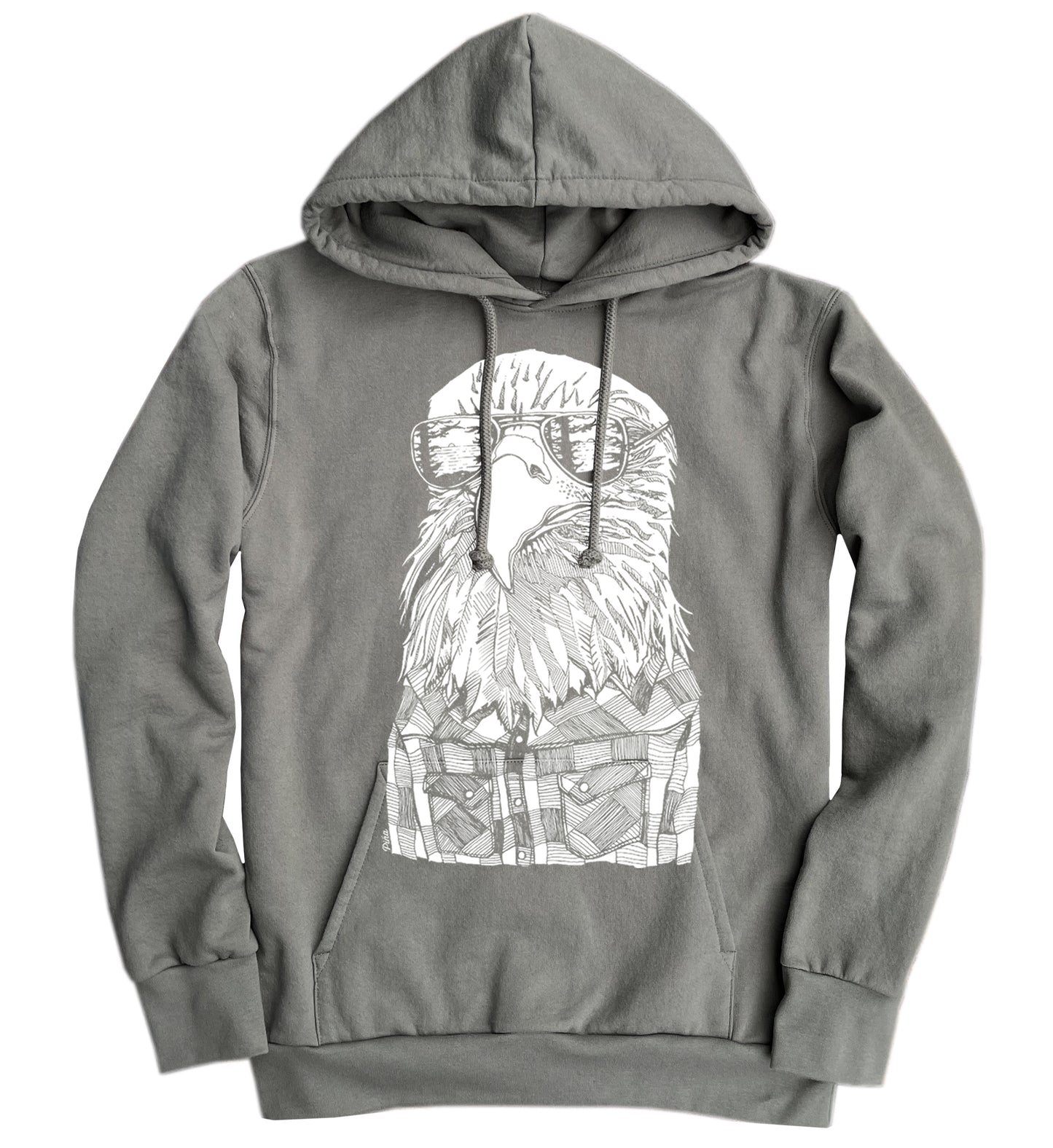 Hipster Eagle in White Ink Organic Cotton Unisex Hoodie Made in Canada