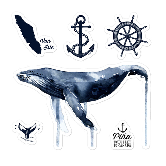 Humpback Whale, Anchor and Ship Wheel Sticker Sheet