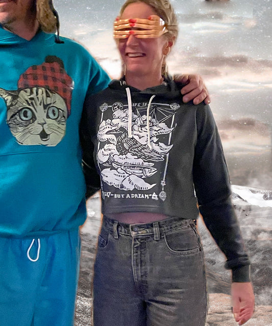 Made in Canada Ladies Pullover Bamboo Crop Hoodie With Dream Raven Design