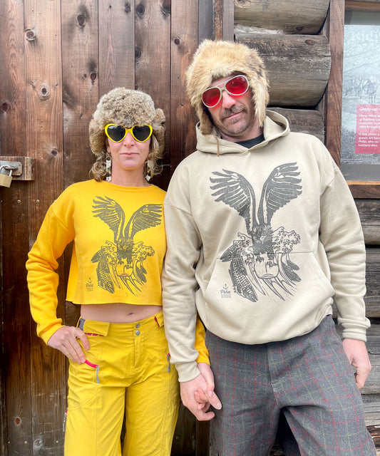 Made in Canada Ladies Crop Sweatshirt With Surfin' Bird Design