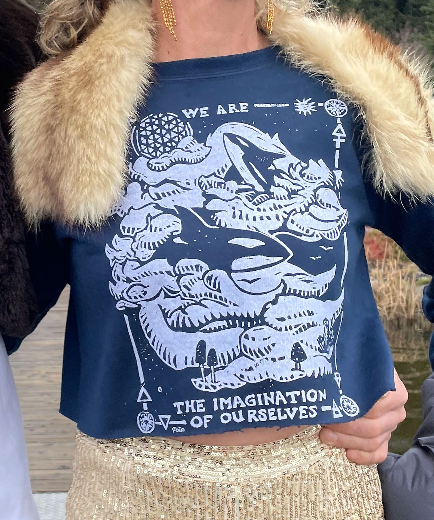 Ladies Crop Sweatshirt With Dream Orcas Design, Made in Canada