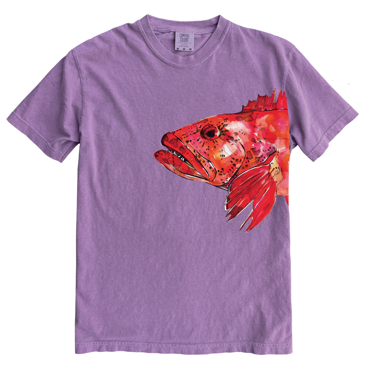 Lingcod in Colour Ink Light on Dark Comfort Colours Heavyweight Cotton Unisex Tee