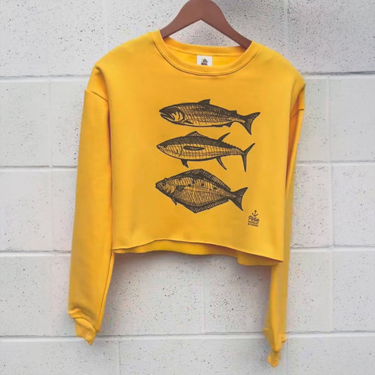 Made In Canada 3 Fish in Black Ink Ladies Crop Sweatshirt