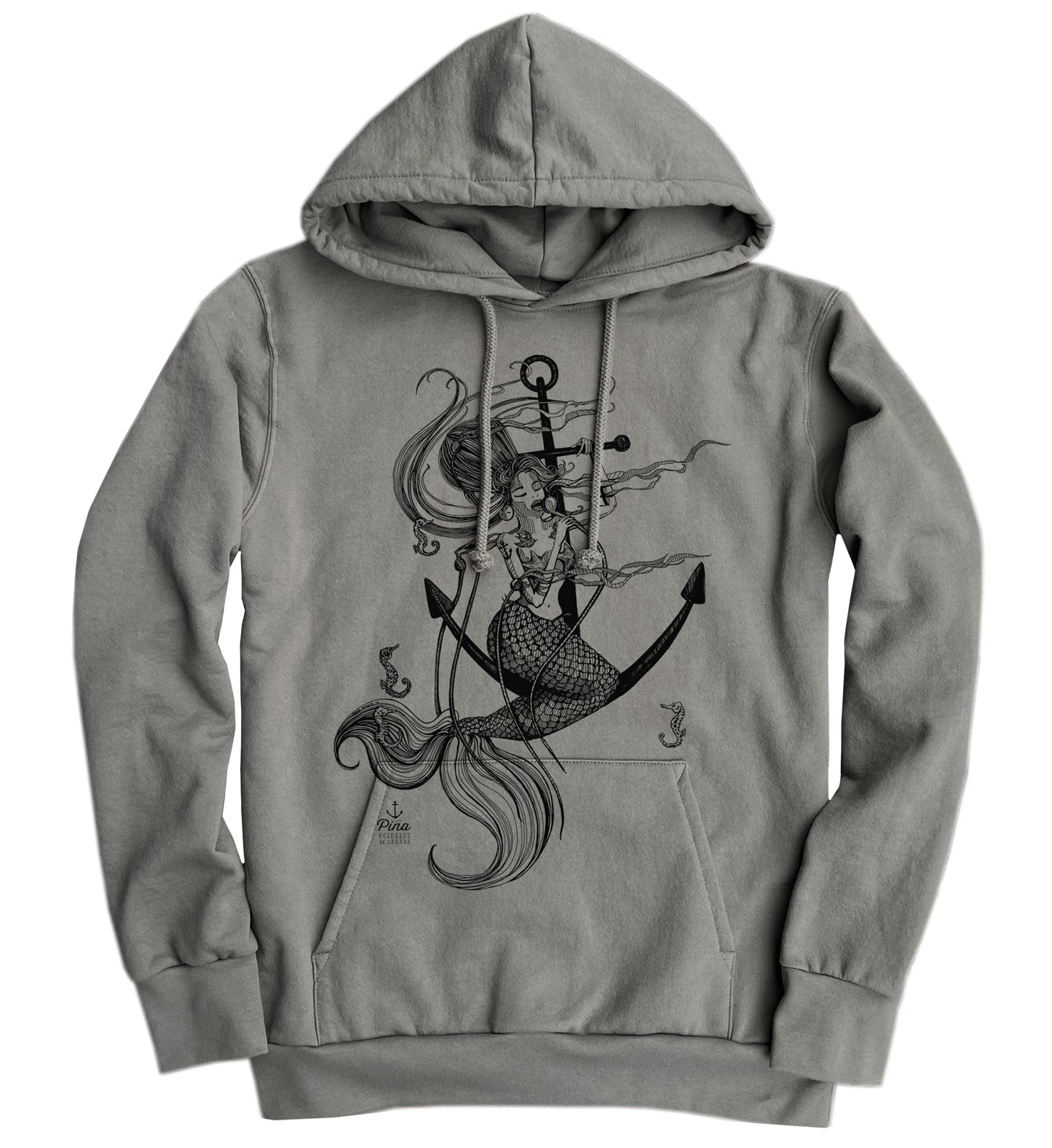 Mermaid Singing in Black Ink Organic Cotton Unisex Hoodie Made in Canada