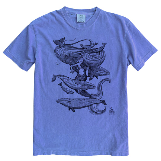 Mermaid Fiddling in Black Ink Comfort Colours Heavyweight Cotton Unisex Tee