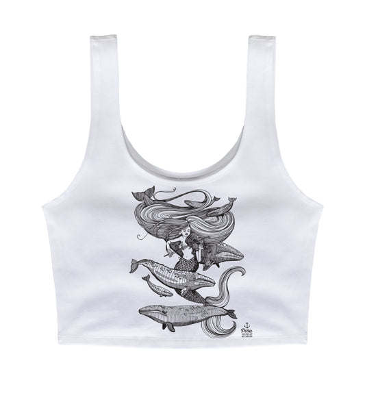 Mermaid Fiddling in Black Ink Crop Tank