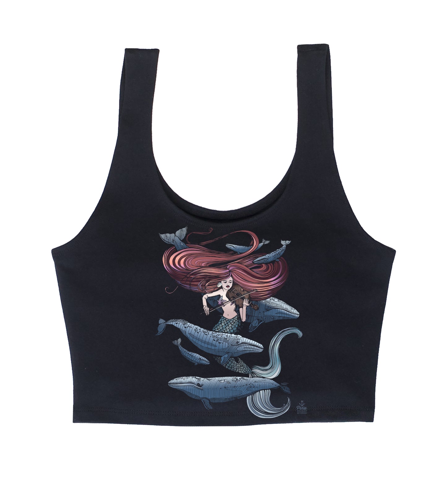 Mermaid Fiddling in Full Colour Organic Cotton Crop Tank