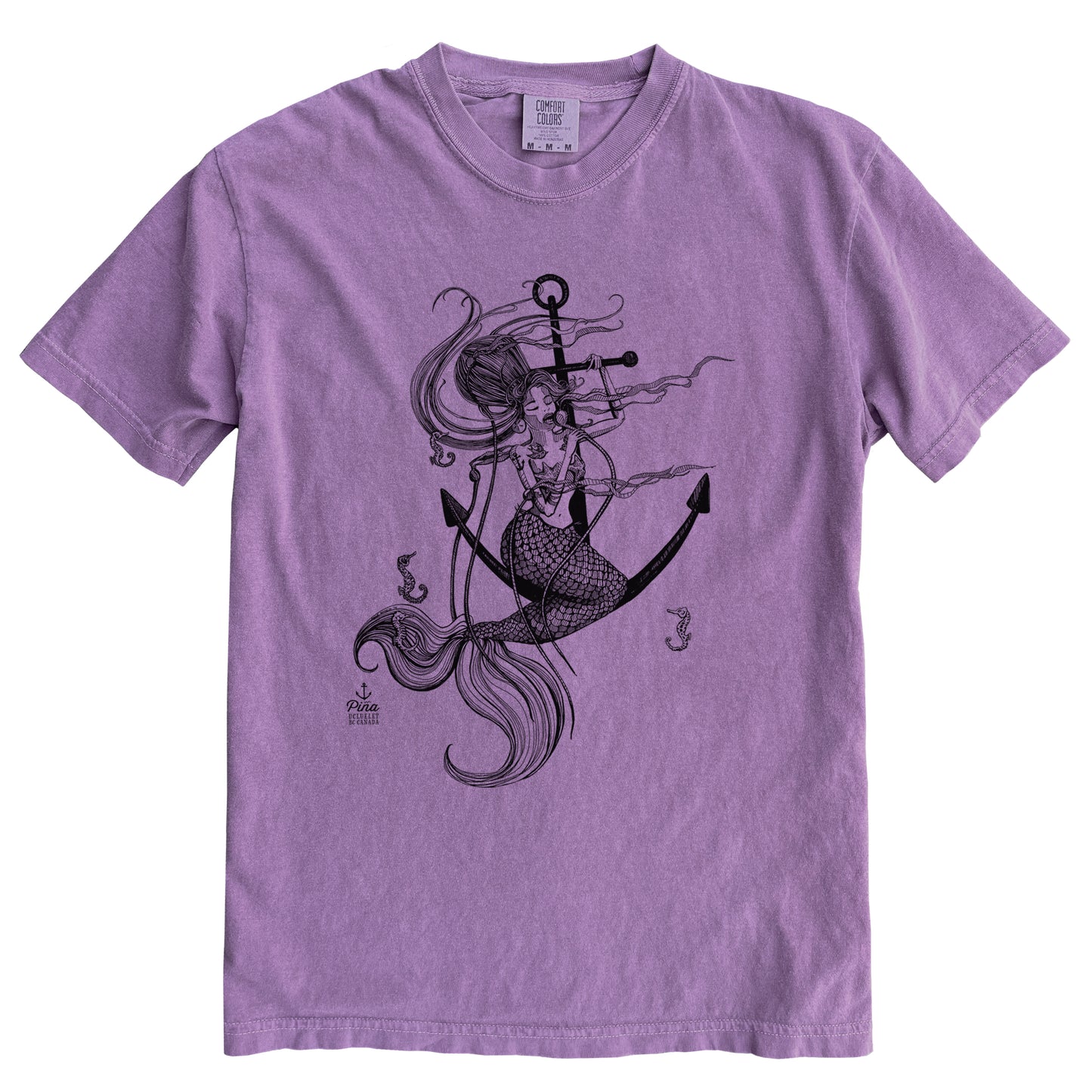 Mermaid Singing in Black Ink Comfort Colours Heavyweight Cotton Unisex Tee