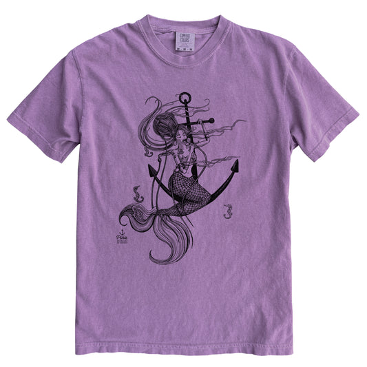 Mermaid Singing in Black Ink Comfort Colours Heavyweight Cotton Unisex Tee