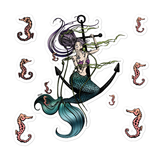 Mermaid Singing and Seahorses Stickers