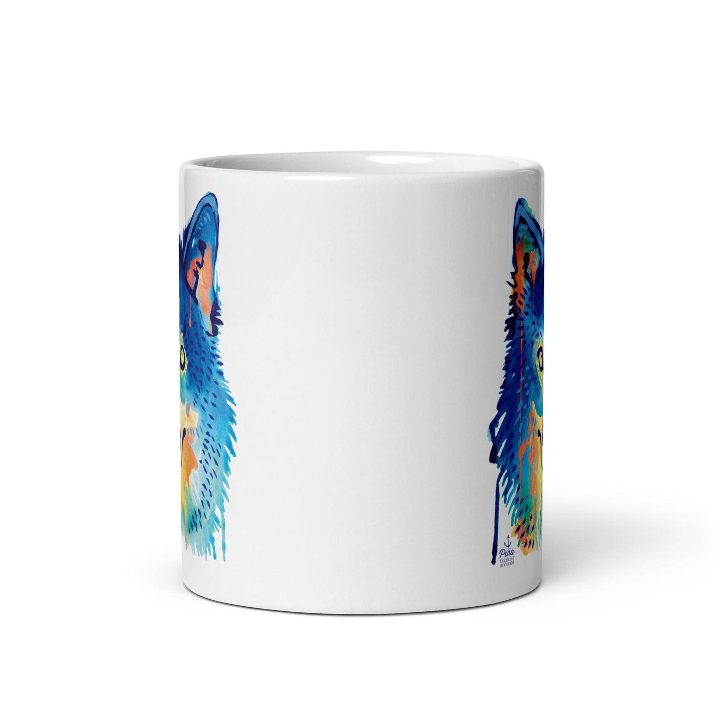 Watercolour Wolf Face White Glossy Mug