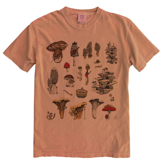 PNW Mushrooms in Colour Ink Comfort Colours Heavyweight Cotton Unisex Tee