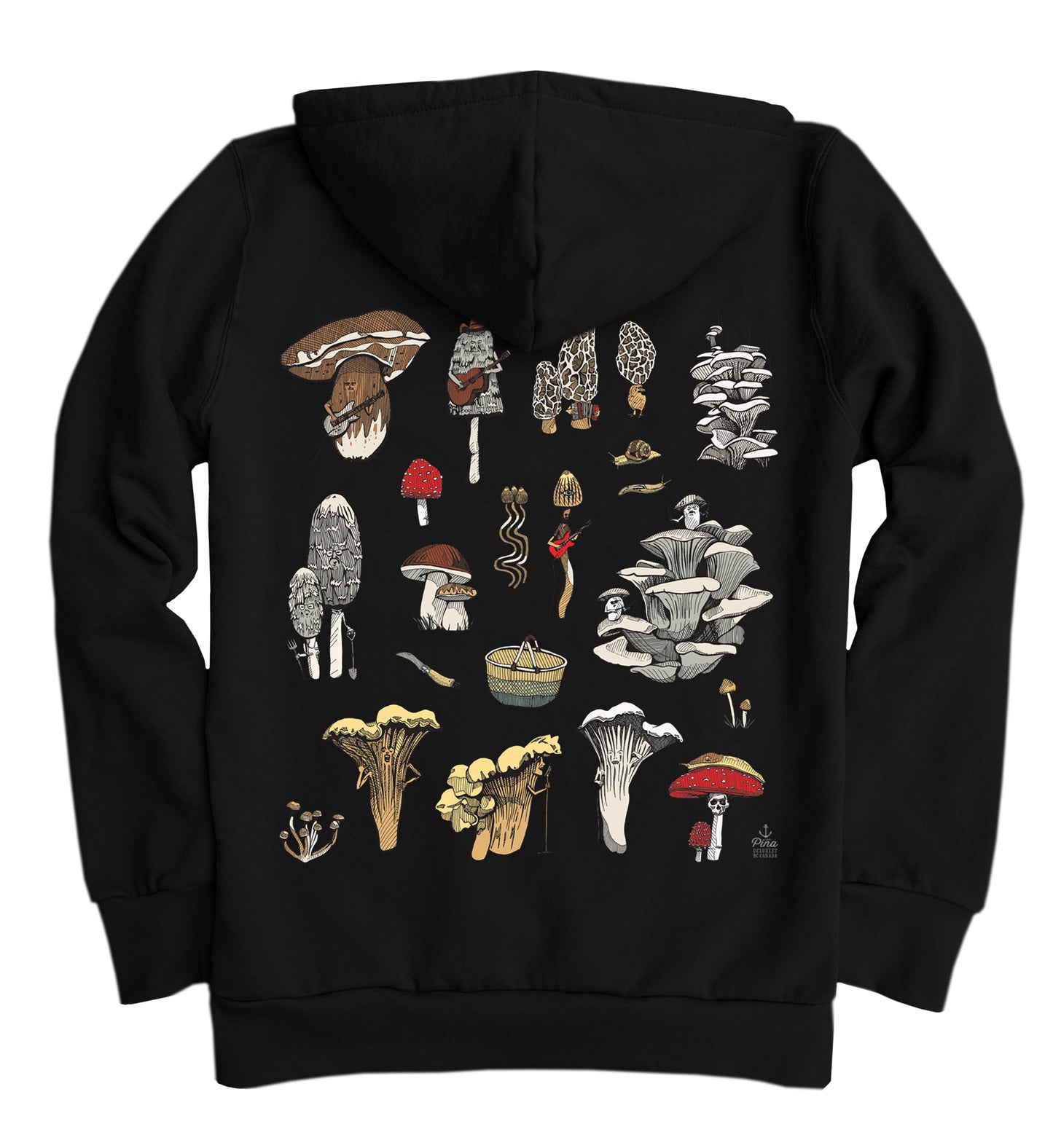 PNW Mushrooms in Full Colour, 2 prints, Organic Cotton Unisex Hoodie Made in Canada