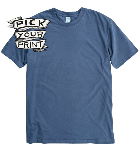 Custom Printed Steel Blue Organic Cotton Tee