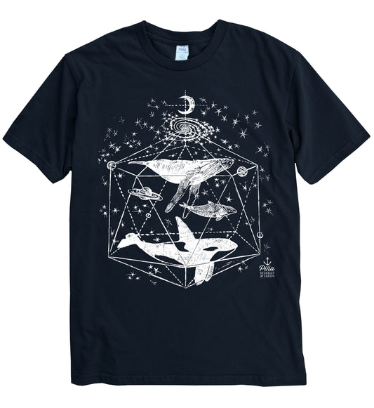 Galactic Whales in White Ink Organic Cotton Unisex Tee