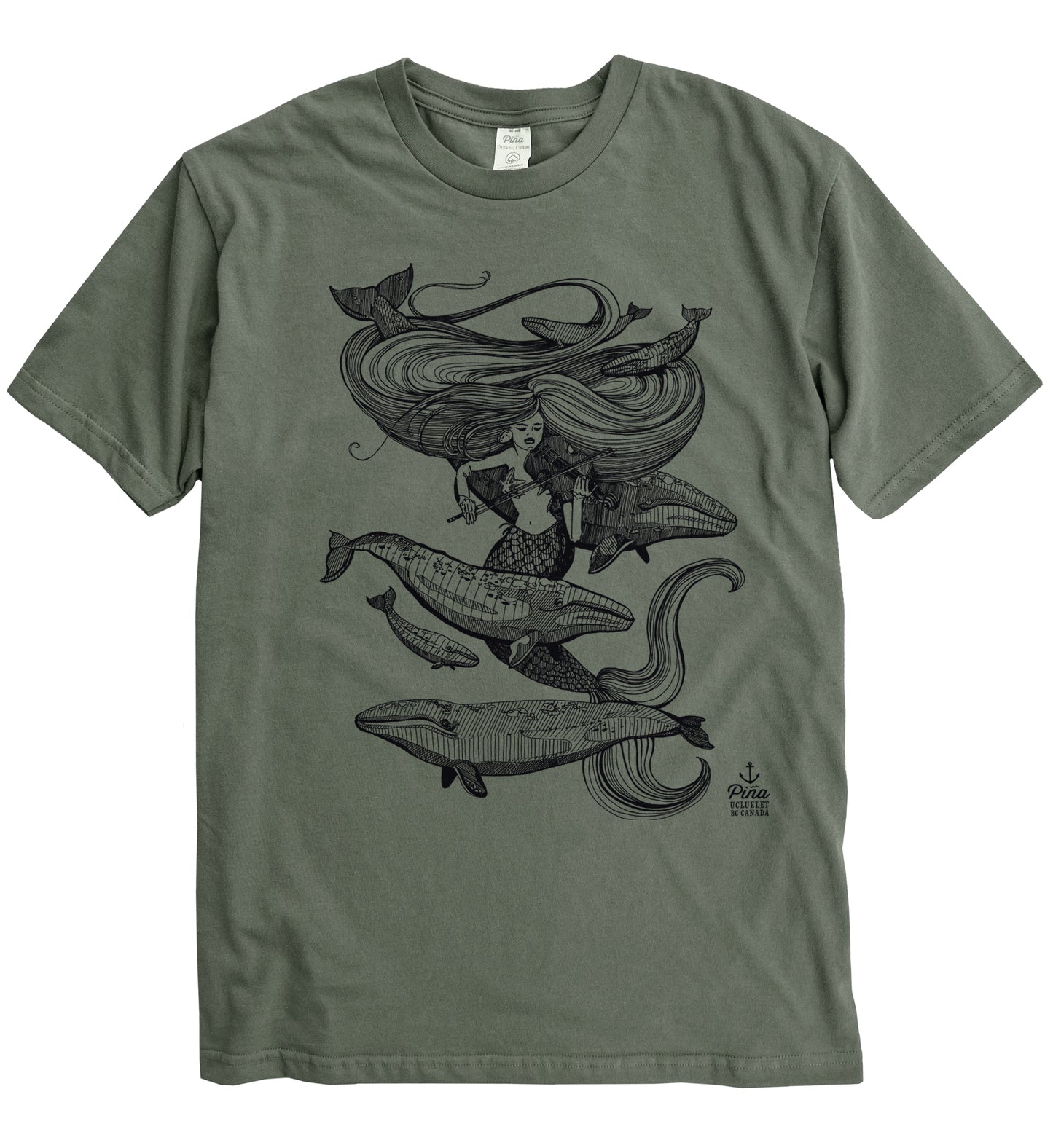 Mermaid Fiddling in Black Ink Organic Cotton Unisex Tee