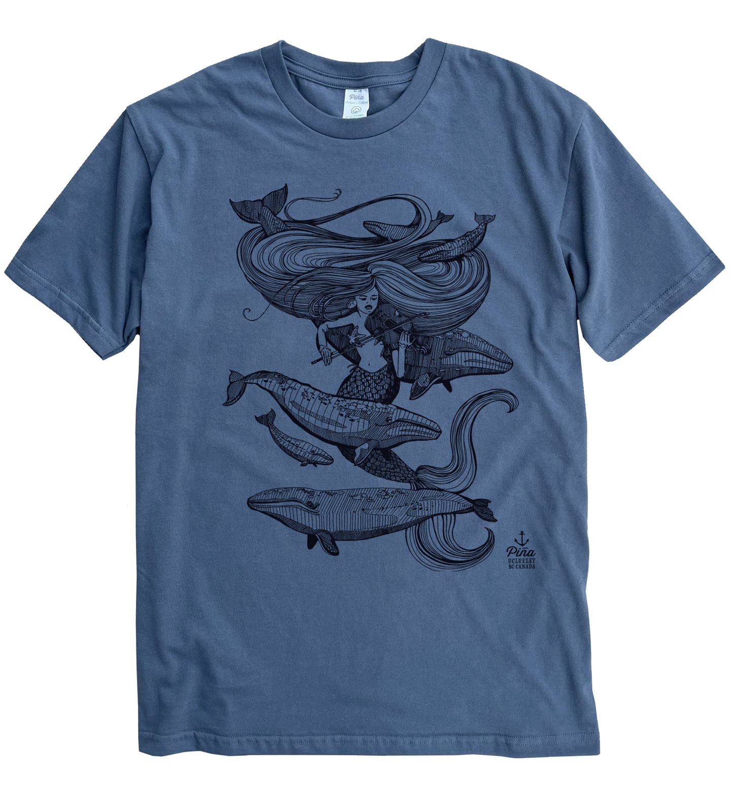 Mermaid Fiddling in Black Ink Organic Cotton Unisex Tee