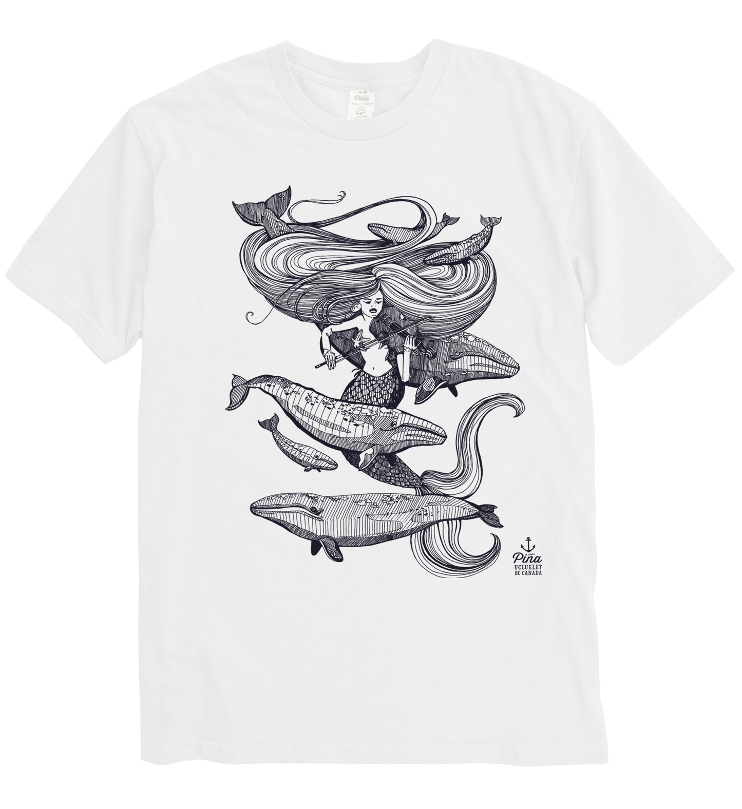 Mermaid Fiddling in Black Ink Organic Cotton Unisex Tee