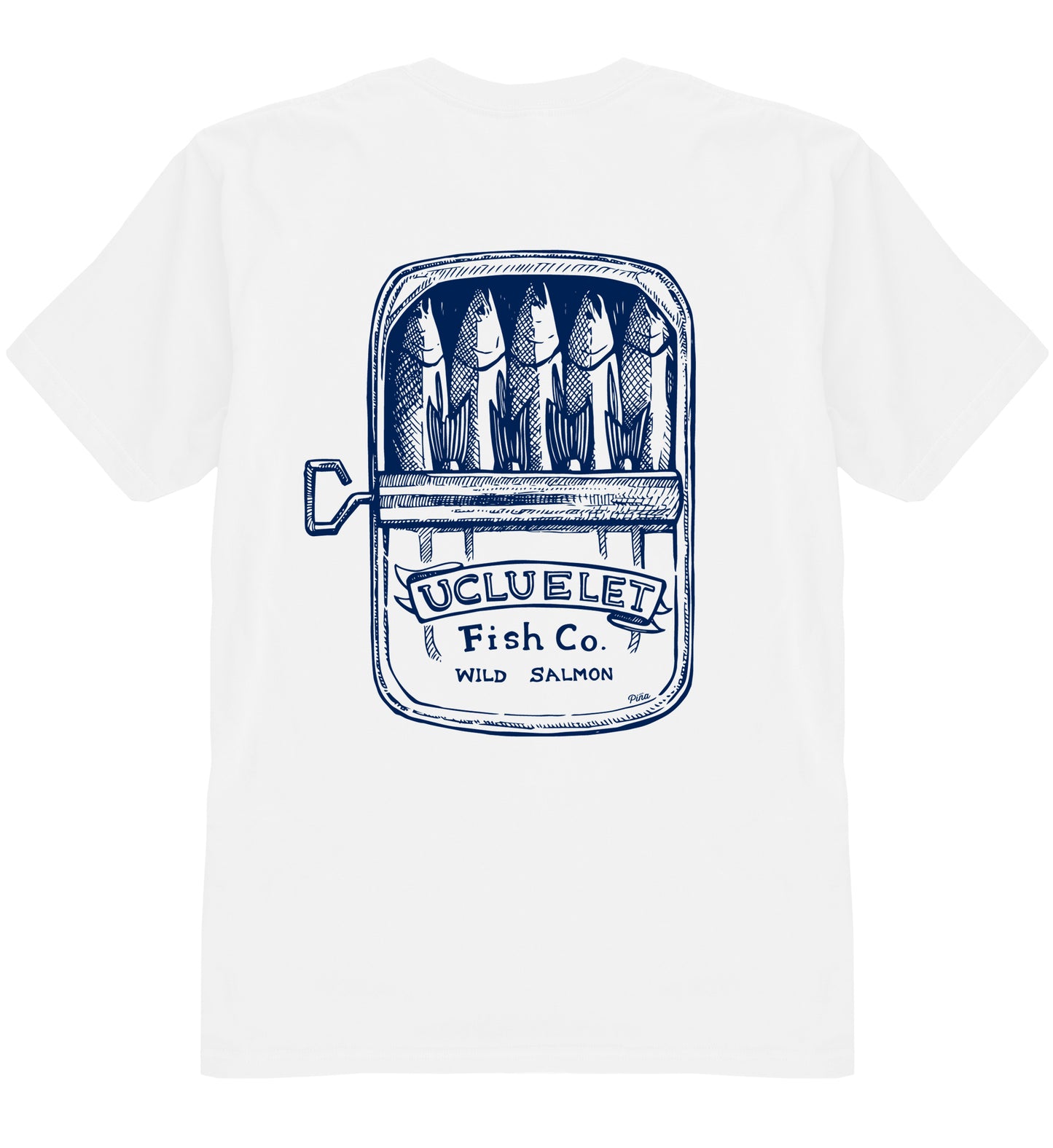Made in Canada Salmon Can in Navy Ink Organic Cotton Unisex Tee