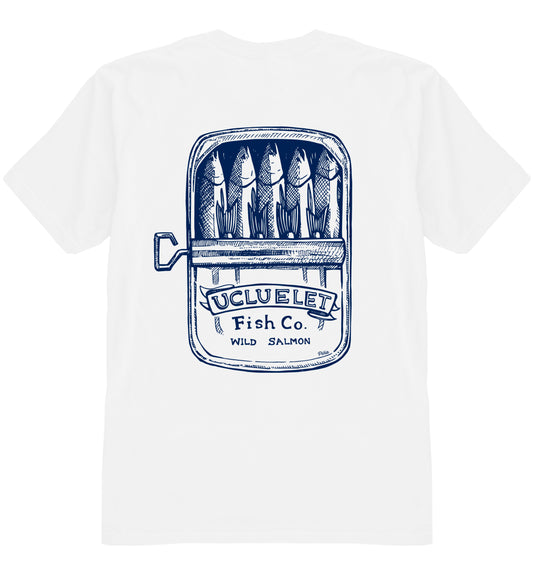 Made in Canada Salmon Can in Navy Ink Organic Cotton Unisex Tee