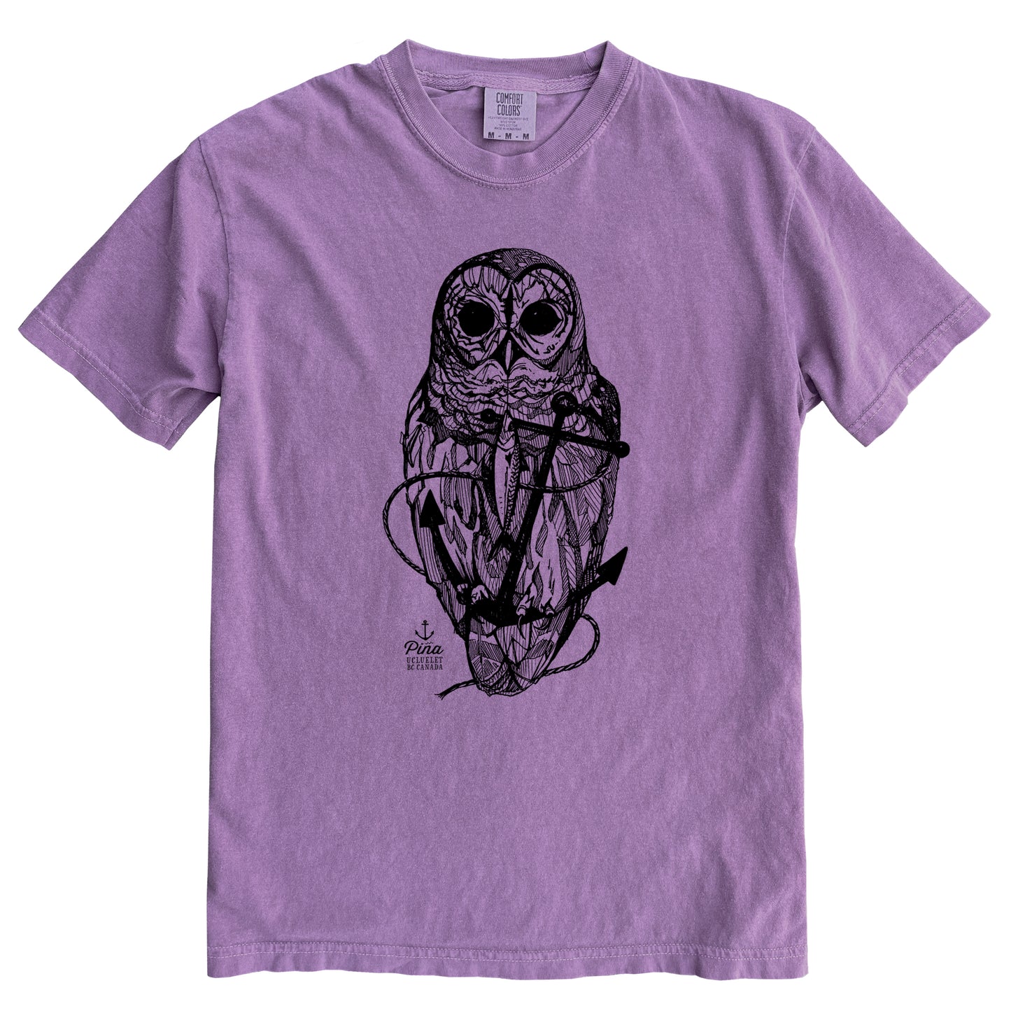 Owl and Anchor in Black Ink Comfort Colours Heavyweight Cotton Unisex Tee