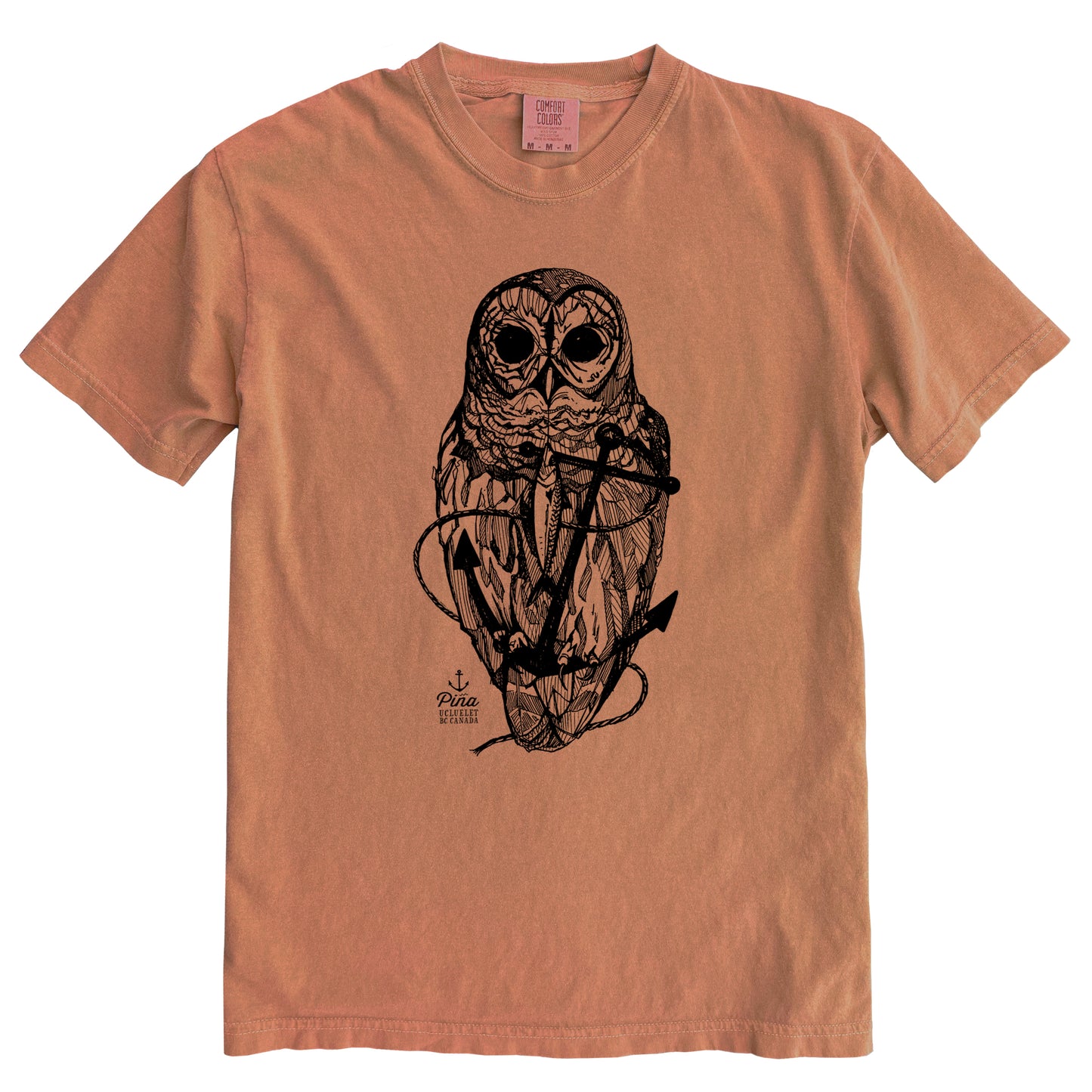 Owl and Anchor in Black Ink Comfort Colours Heavyweight Cotton Unisex Tee
