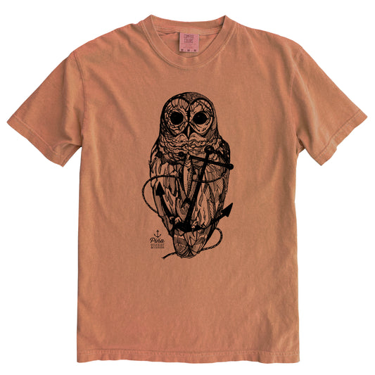 Owl and Anchor in Black Ink Comfort Colours Heavyweight Cotton Unisex Tee