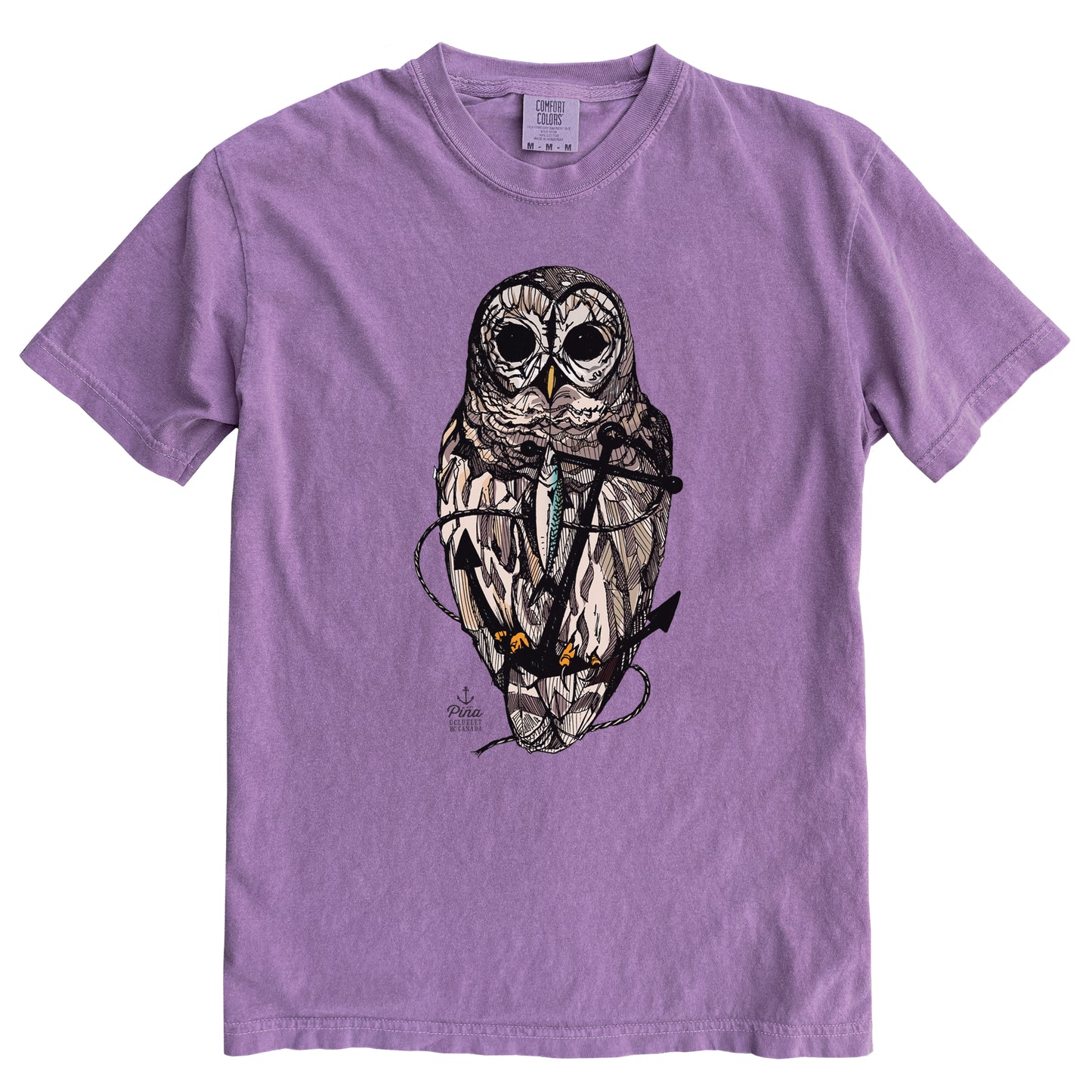 Owl and Anchor in Colour Ink Light on Dark Comfort Colours Heavyweight Cotton Unisex Tee