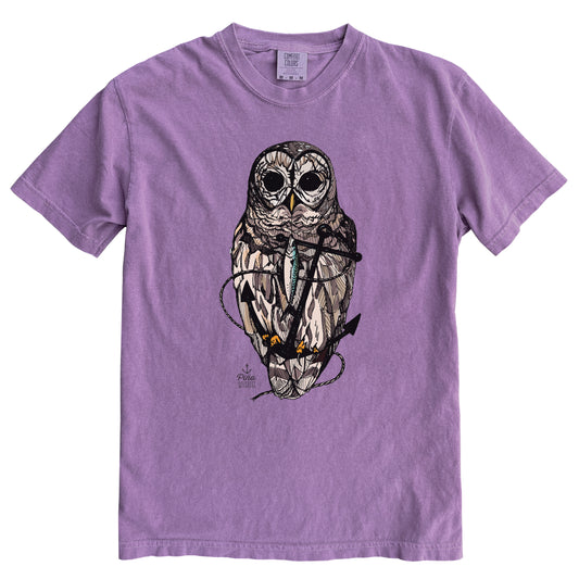 Owl and Anchor in Colour Ink Light on Dark Comfort Colours Heavyweight Cotton Unisex Tee