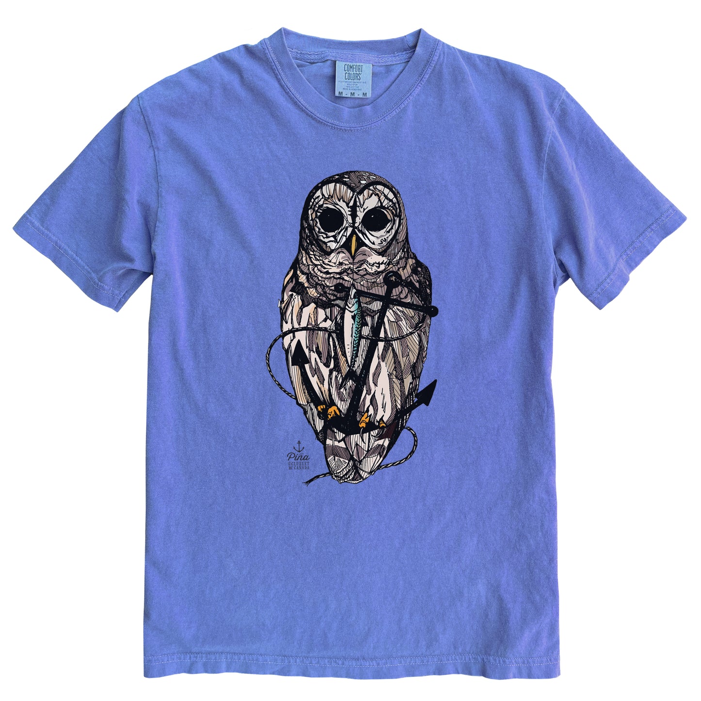 Owl and Anchor in Colour Ink Light on Dark Comfort Colours Heavyweight Cotton Unisex Tee