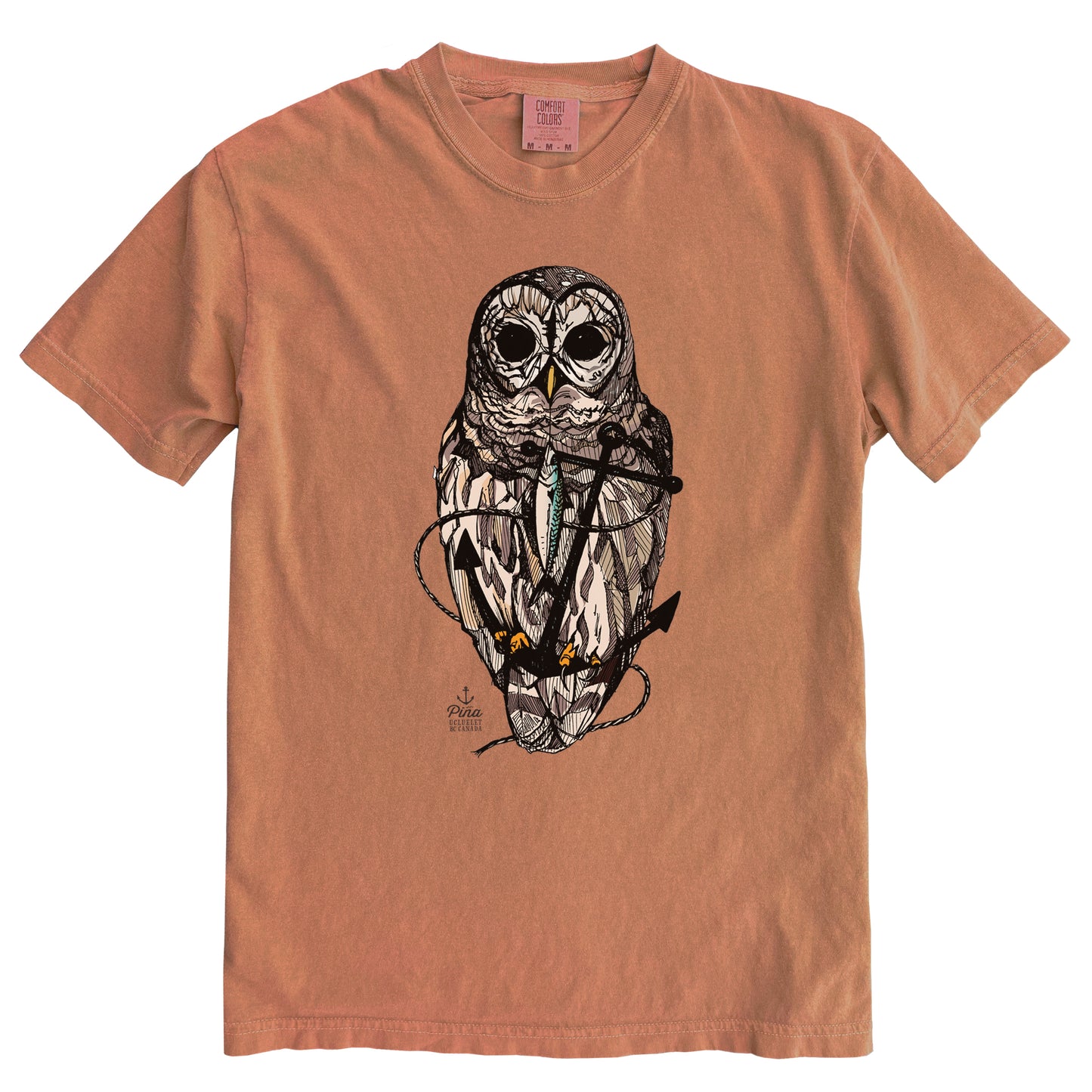 Owl and Anchor in Colour Ink Light on Dark Comfort Colours Heavyweight Cotton Unisex Tee