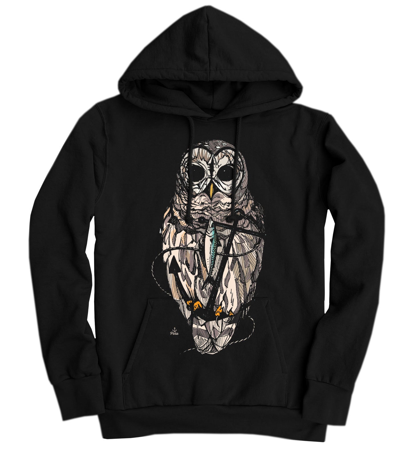 Owl and Anchor in Full Colour Organic Cotton Unisex Hoodie Made in Canada