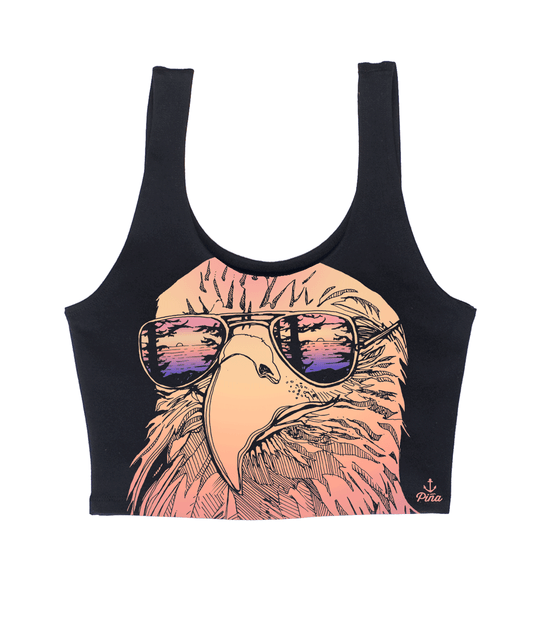 Hipster Eagle in Sunset Gradient Negative Crop Tank