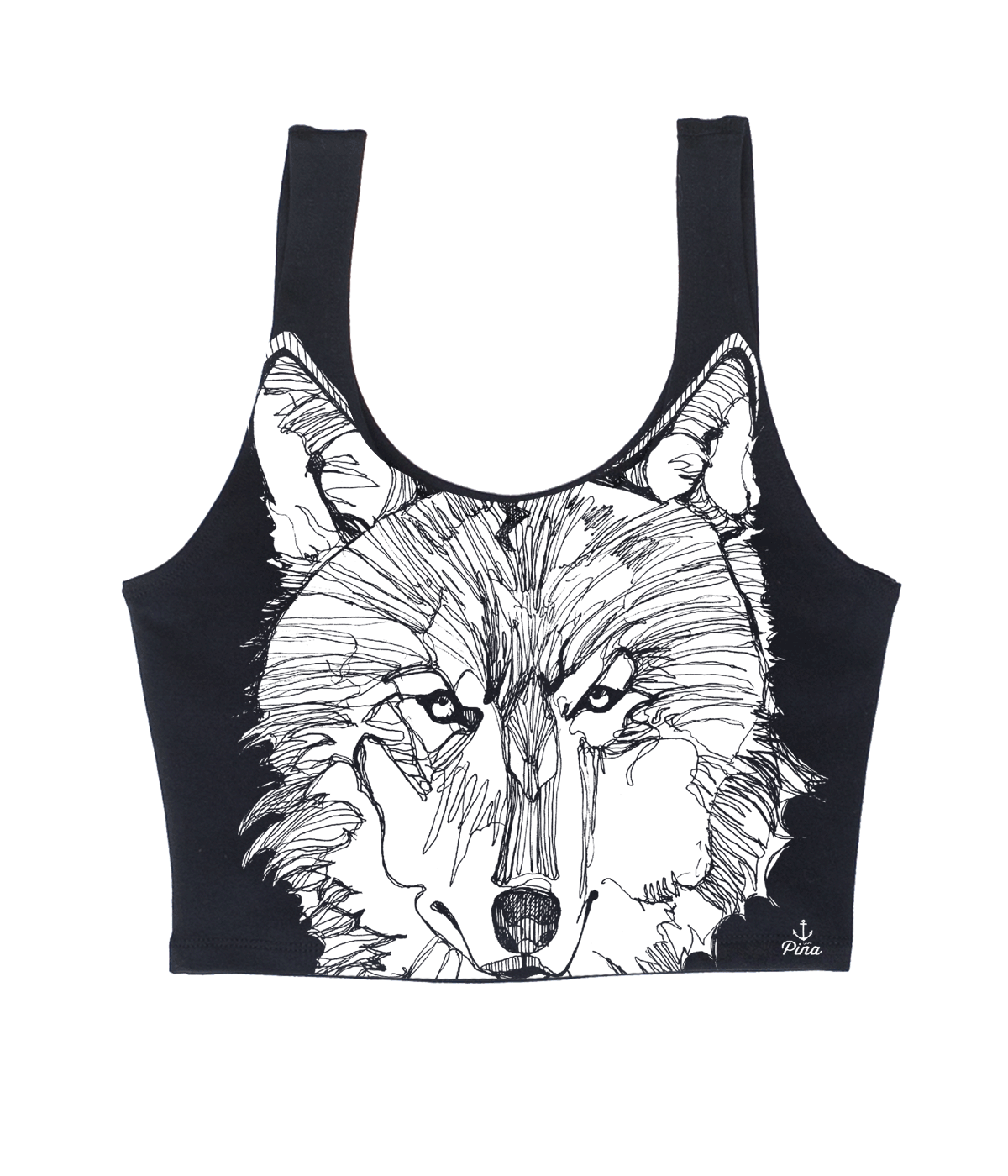 Wolf Face in White Crop Tank