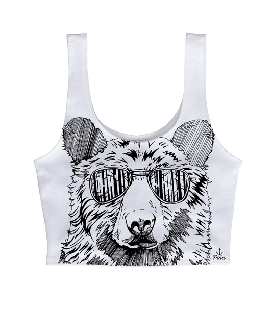 Hipster Bear in Black Crop Tank