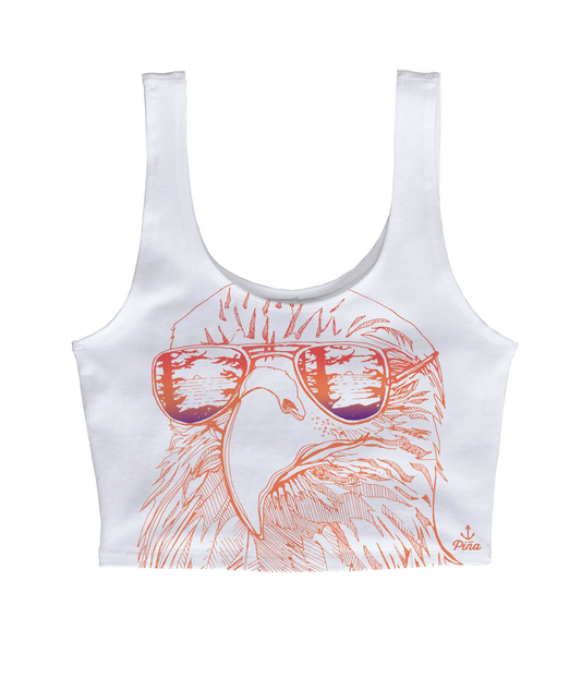 Hipster Eagle in Sunset Gradient Crop Tank