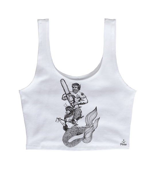 Chainsaw Mercouple in Black Crop Tank