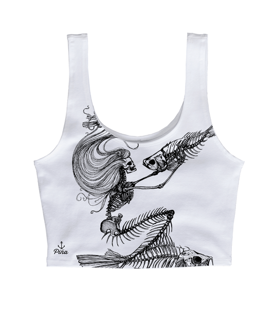 Skeleton Mermaid in Black Crop Tank