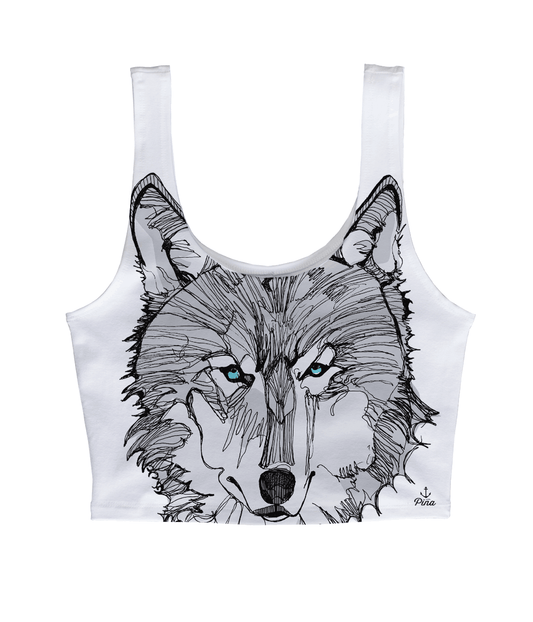 Wolf Face in Grey Crop Tank