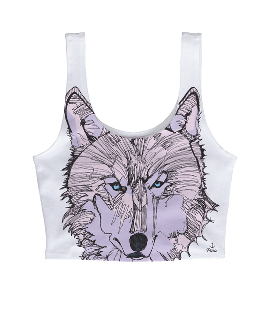 Wolf Face in Pink Crop Tank