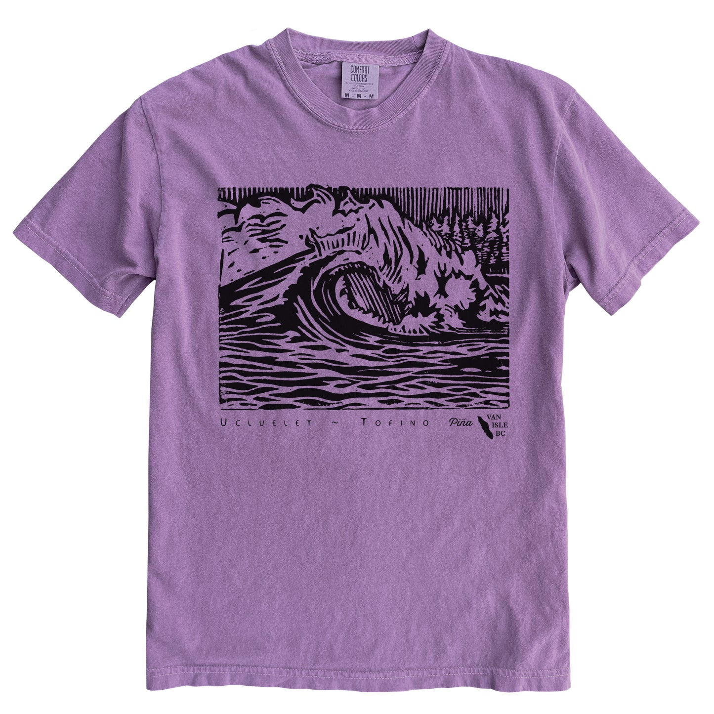 PNW Wave in Black Ink Comfort Colours Heavyweight Cotton Unisex Tee