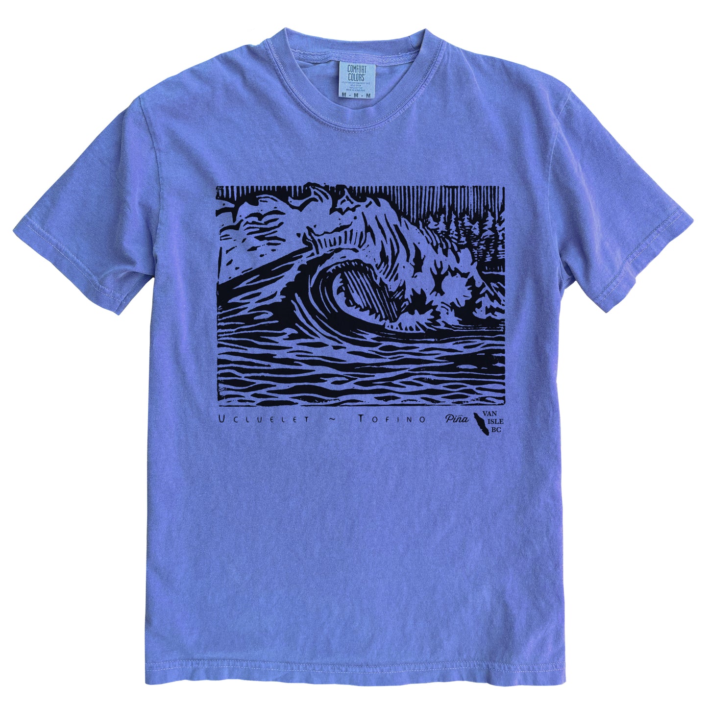 PNW Wave in Black Ink Comfort Colours Heavyweight Cotton Unisex Tee