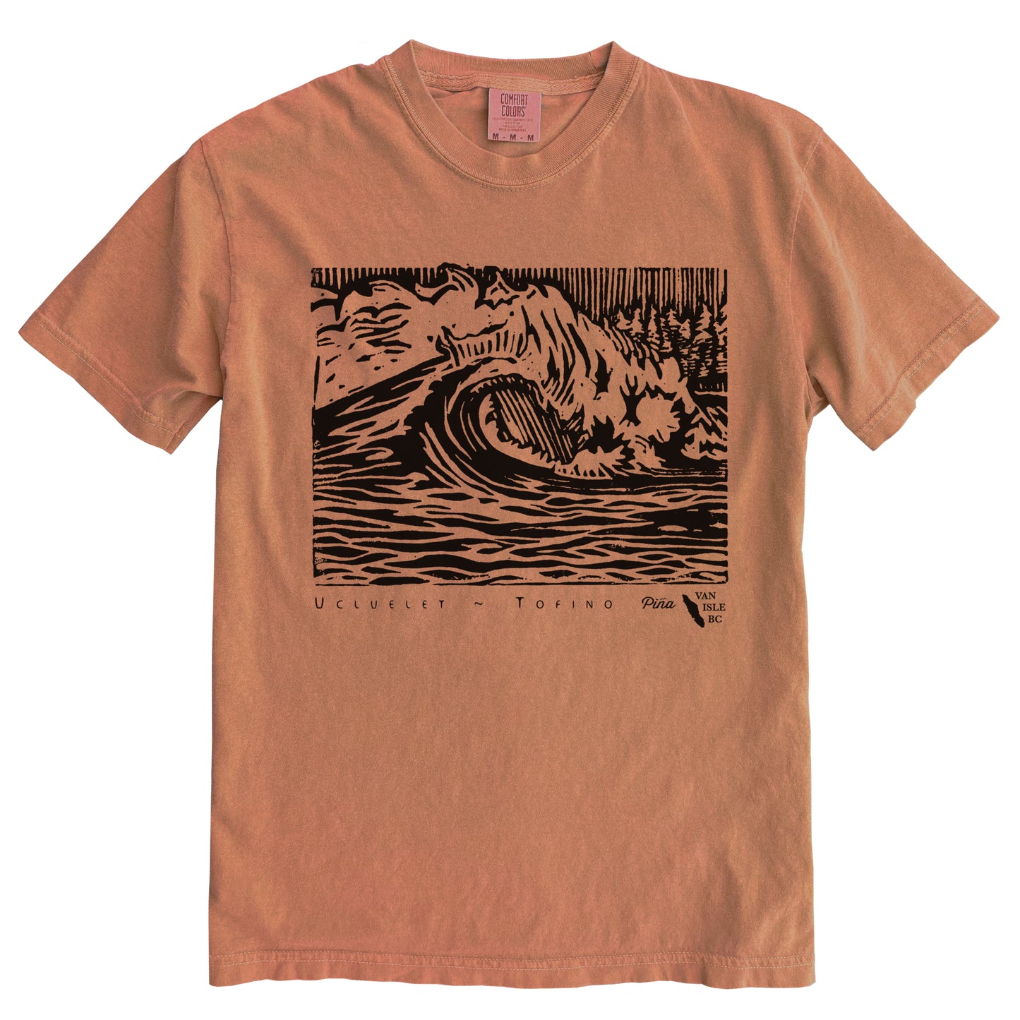 PNW Wave in Black Ink Comfort Colours Heavyweight Cotton Unisex Tee